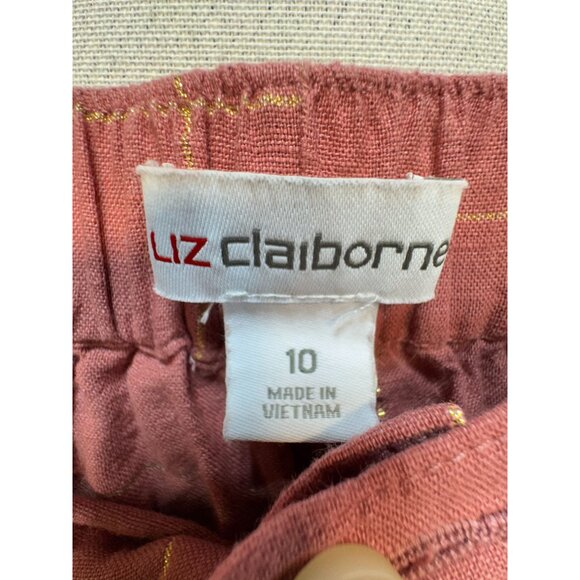 Liz Claiborne Womens Linen Blend Shorts Size 10 Pink Windowpane Casual Summer - Picture 2 of 11